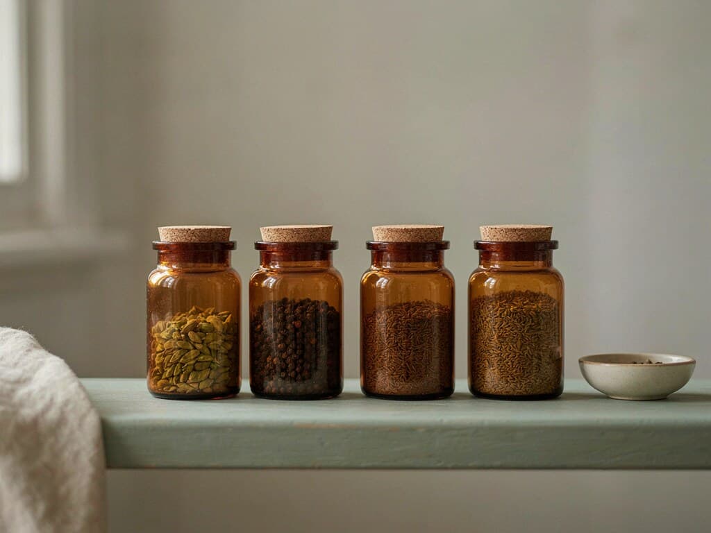 Glass jars of whole spices